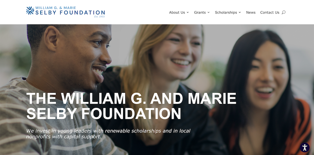 Screenshot of the website for The Selby Foundation, created by Sarasota Web Designer.