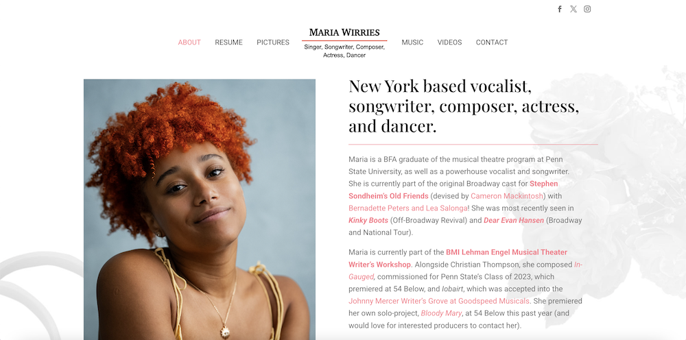 Screenshot of the website for Maria Wirries, created by Sarasota Web Designer.