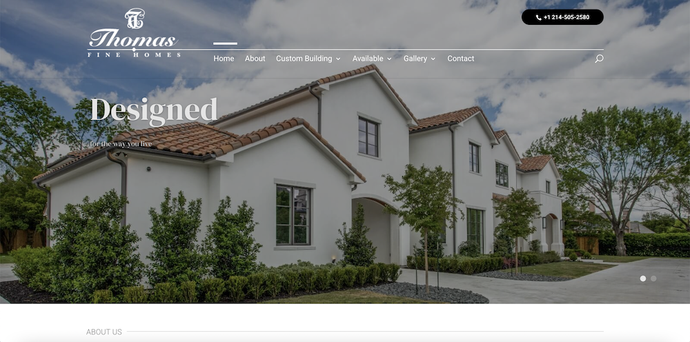 Screenshot of the website for Thomas Fine Homes, created by Sarasota Web Designer.